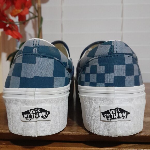SOLD🔶️🔶️🔶️🔶️unisex Vans stacked blue checkerboard slip on shoes M(8.5) W(10) - Picture 3 of 11